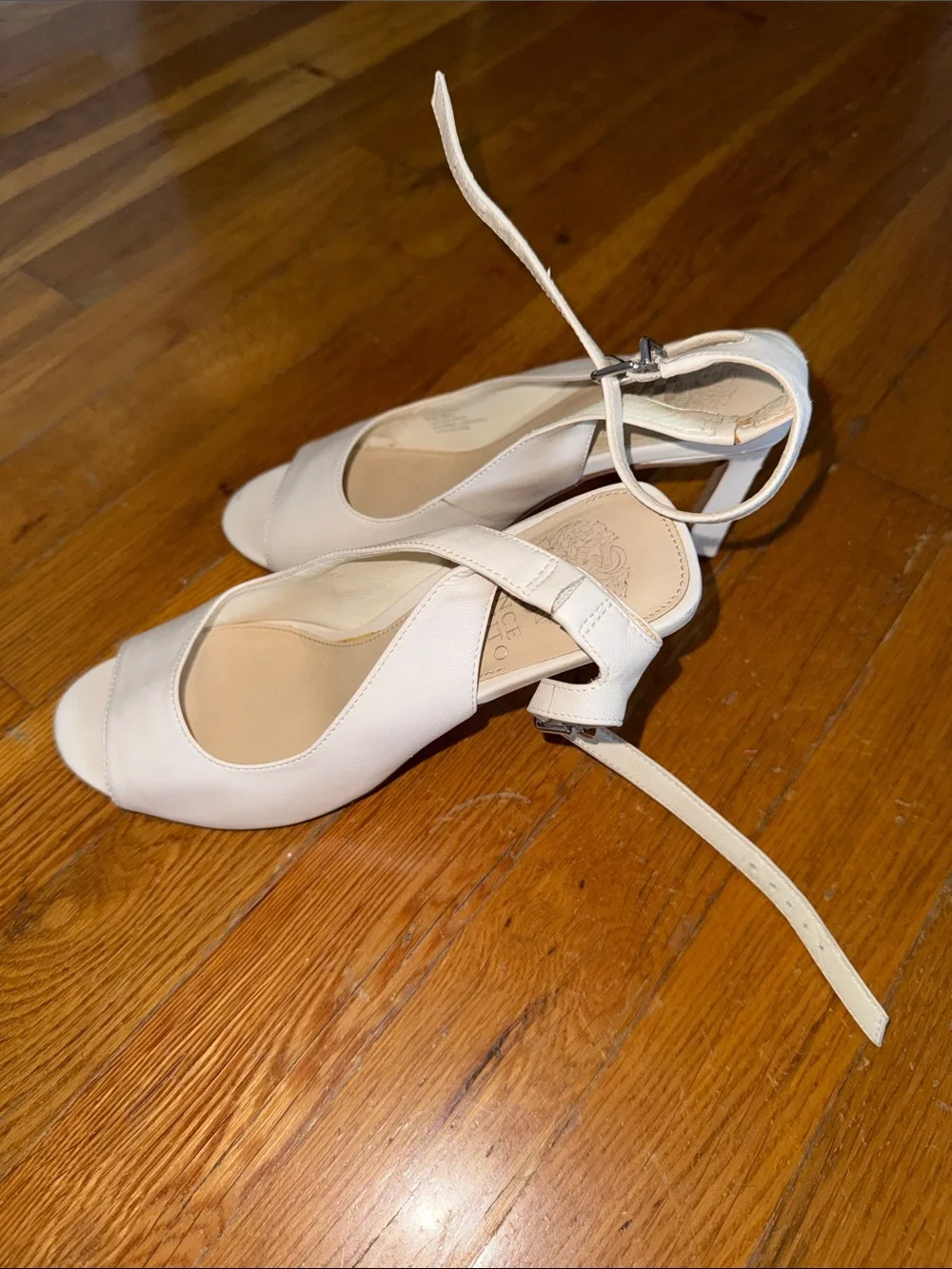 Vince Camuto Cream Open-Toe Ankle-Strap Heels